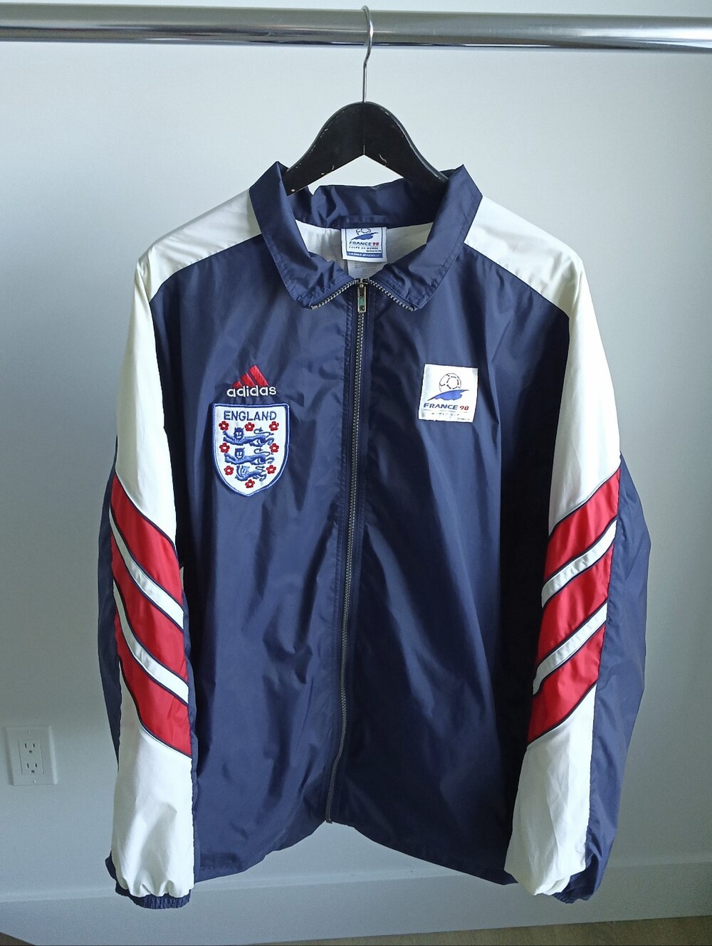 VTG Adidas England 1998 World Cup Jacket Navy Windbreaker Mens Large
